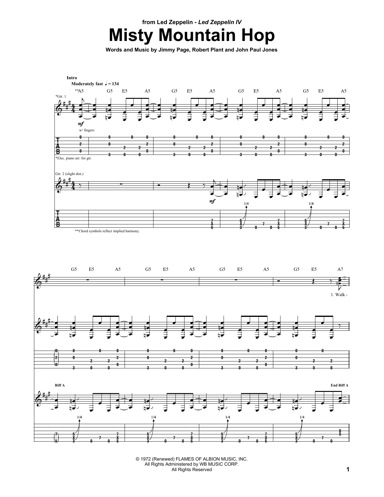 Misty mountains classical guitar tab chords